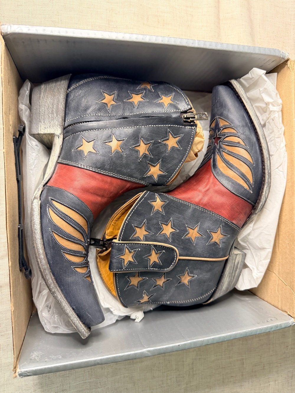 old gringo bl 2976-1 red white blue w star inlay brand new boots